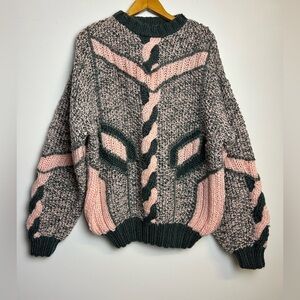 Index VTG 3D Pullover Sweater M Cable Chunky Knit Pink Multicolor OversizeBarbie